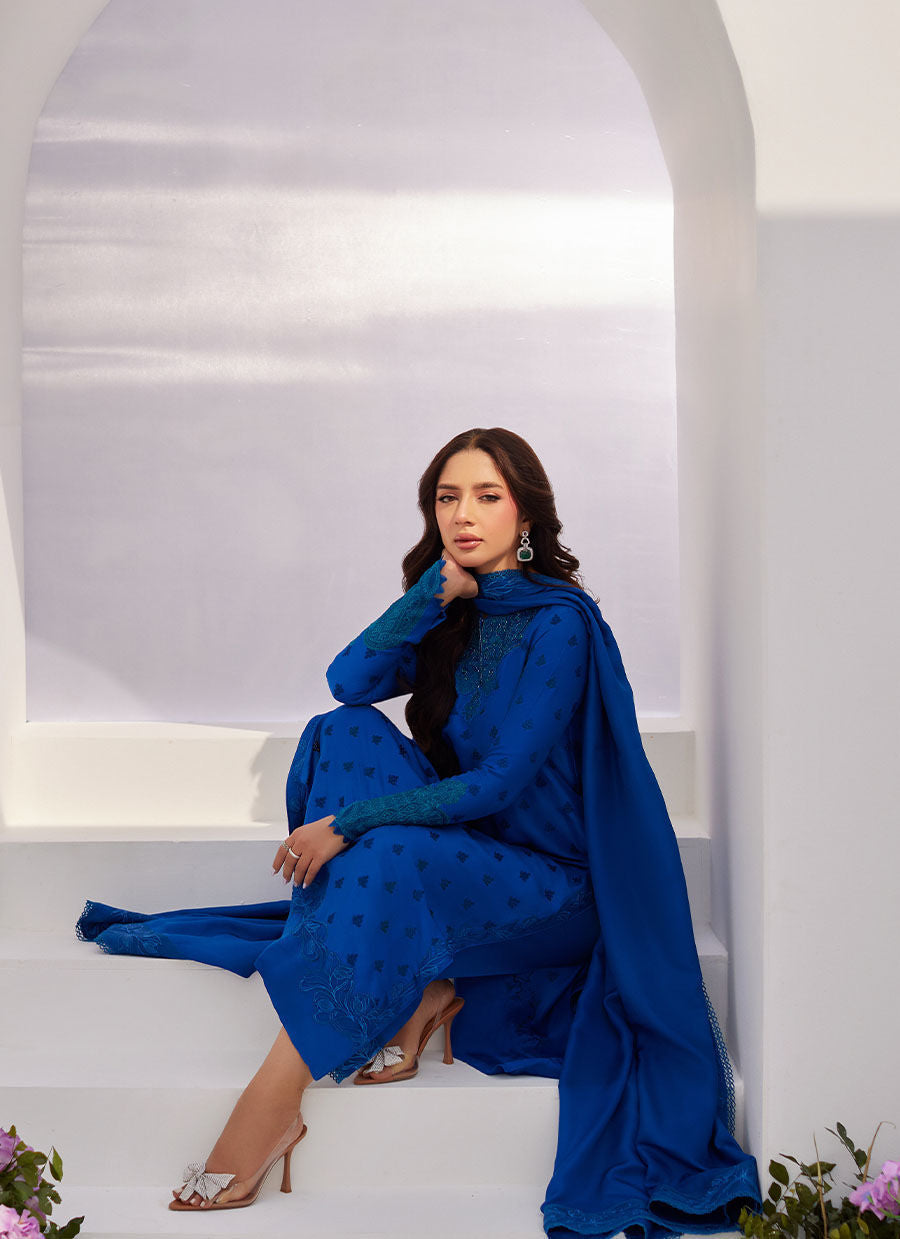 Farah Talib Aziz | Zaza Luxe Pret 24 | CHARR BLUE EMBROIDERED RAW SILK SHIRT AND DUPATTA - Official Farah Talib Aziz stockist in UK - Sakeena London