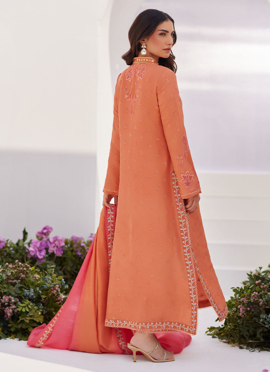 Farah Talib Aziz | Zaza Luxe Pret 24 | ELYNA CORAL EMBROIDERED RAW SILK SHIRT AND DUPATTA - Official Farah Talib Aziz stockist in UK - Sakeena London