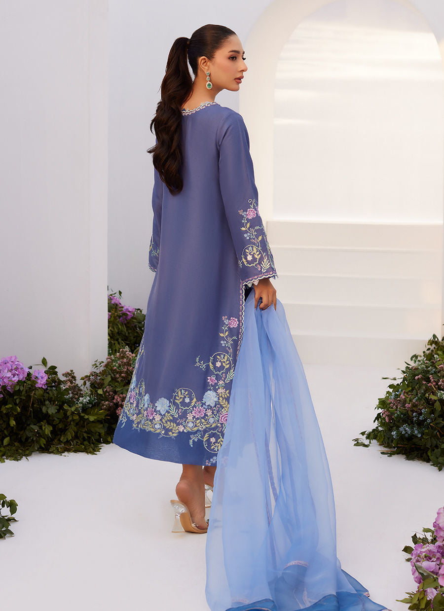 Farah Talib Aziz | Zaza Luxe Pret 24 | ALO BLUE EMBROIDERED SHIRT AND DUPATTA - Official Farah Talib Aziz stockist in UK - Sakeena London