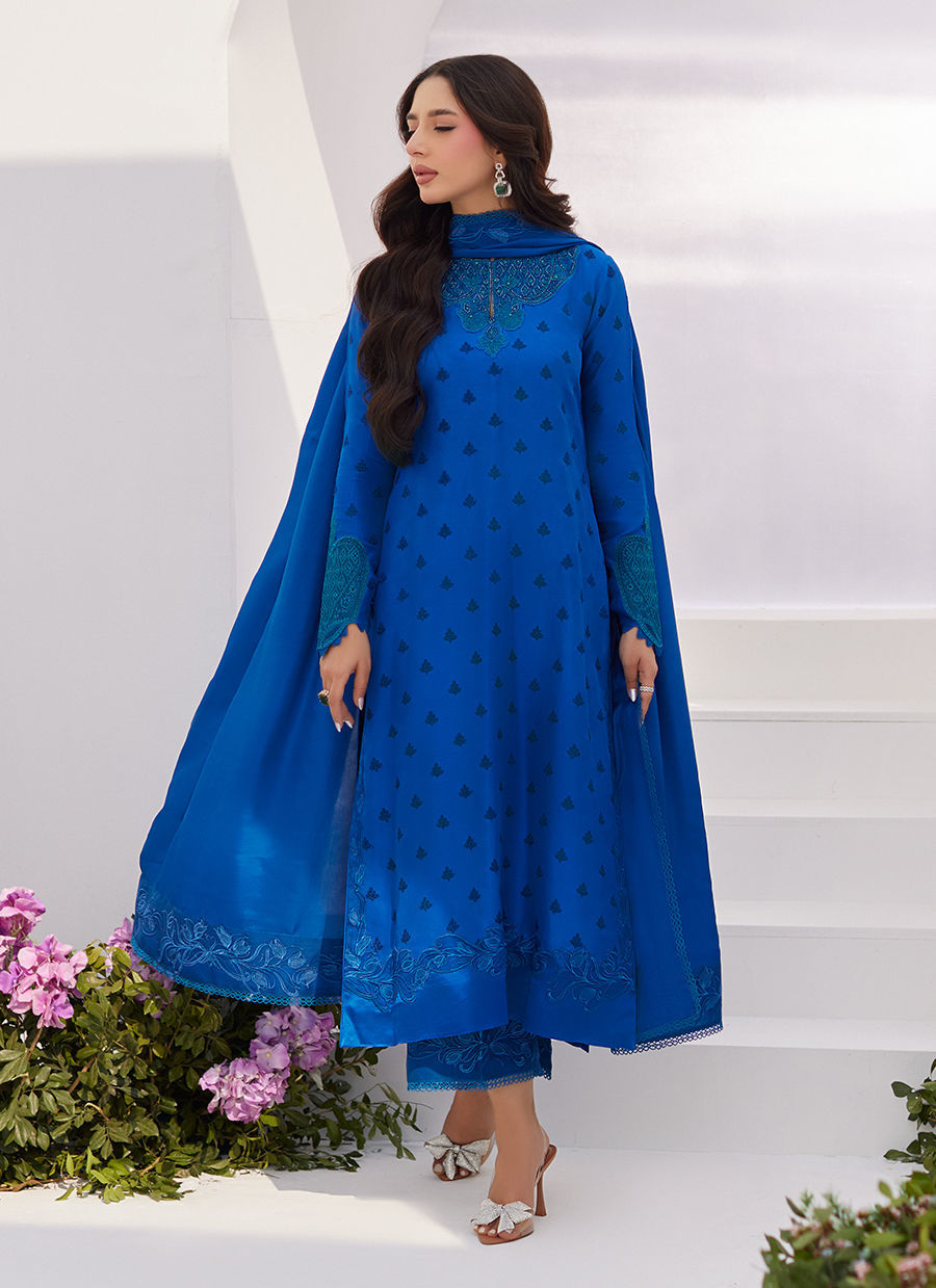 Farah Talib Aziz | Zaza Luxe Pret 24 | CHARR BLUE EMBROIDERED RAW SILK SHIRT AND DUPATTA - Official Farah Talib Aziz stockist in UK - Sakeena London