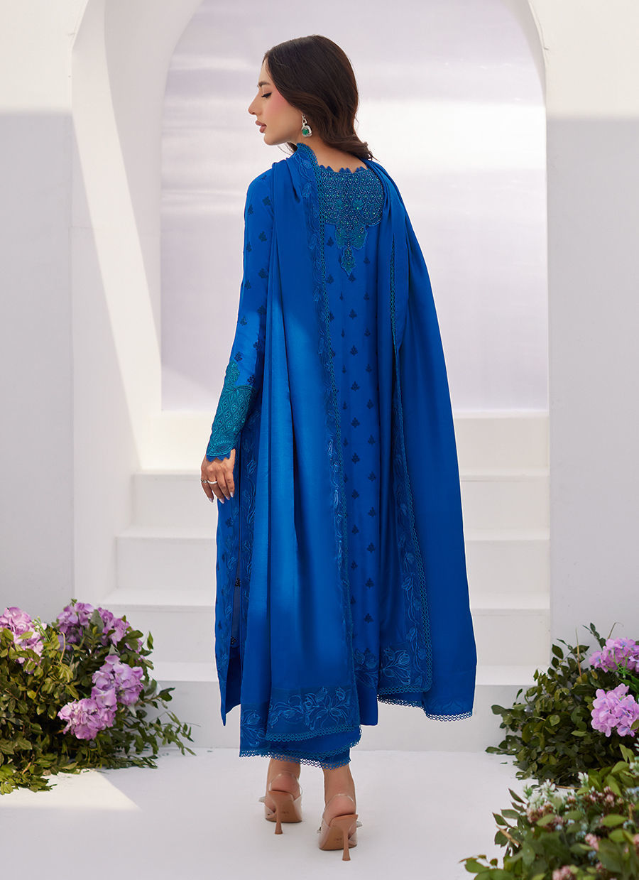 Farah Talib Aziz | Zaza Luxe Pret 24 | CHARR BLUE EMBROIDERED RAW SILK SHIRT AND DUPATTA - Official Farah Talib Aziz stockist in UK - Sakeena London