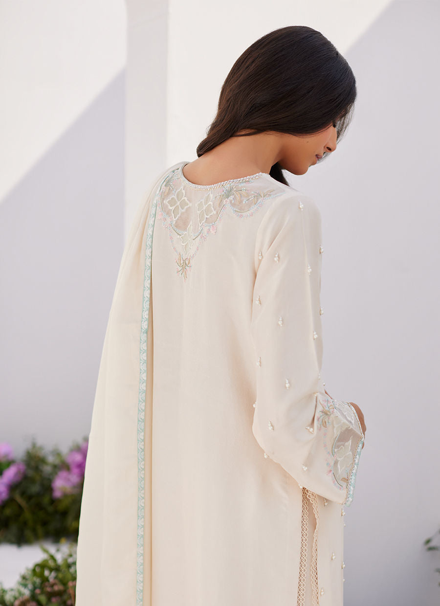 Farah Talib Aziz | Zaza Luxe Pret 24 | LYA IVORY EMBELLISHED RAW SILK SHIRT AND DUPATTA - Official Farah Talib Aziz stockist in UK - Sakeena London