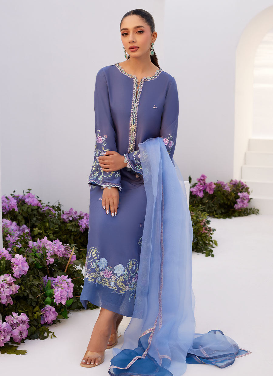 Farah Talib Aziz | Zaza Luxe Pret 24 | ALO BLUE EMBROIDERED SHIRT AND DUPATTA - Official Farah Talib Aziz stockist in UK - Sakeena London