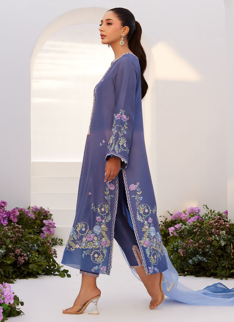 Farah Talib Aziz | Zaza Luxe Pret 24 | ALO BLUE EMBROIDERED SHIRT AND DUPATTA - Official Farah Talib Aziz stockist in UK - Sakeena London