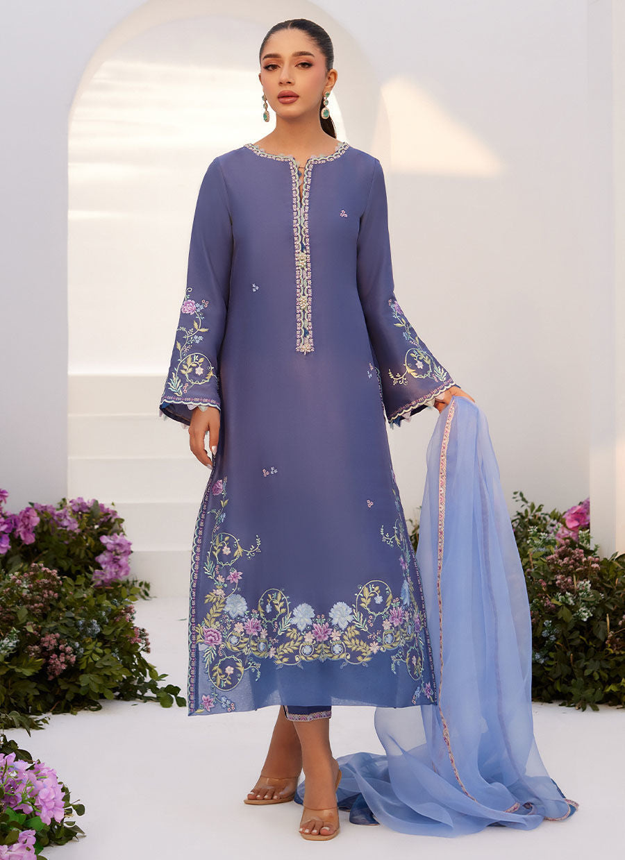 Farah Talib Aziz | Zaza Luxe Pret 24 | ALO BLUE EMBROIDERED SHIRT AND DUPATTA - Official Farah Talib Aziz stockist in UK - Sakeena London