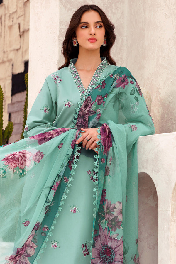 Farasha | Bahaar Embroidered Lawn | Cyan Whisper - Official Farasha stockist in UK - Sakeena London
