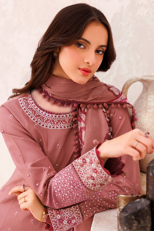Farasha | Bahaar Embroidered Lawn | Pink Whisper - Official Farasha stockist in UK - Sakeena London