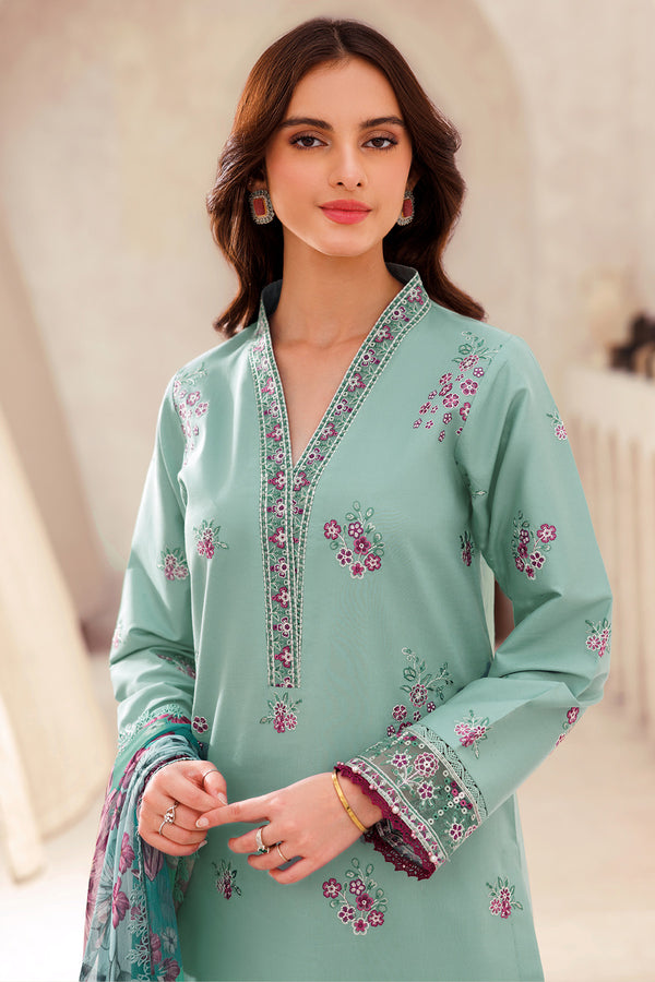 Farasha | Bahaar Embroidered Lawn | Cyan Whisper - Official Farasha stockist in UK - Sakeena London