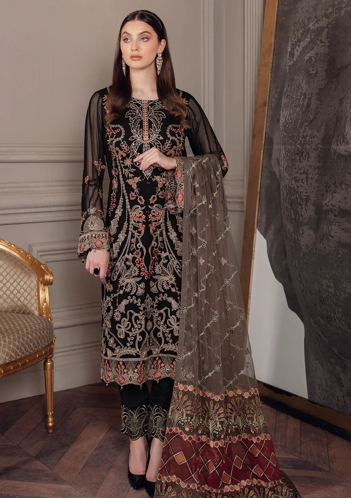 Formal Dress - Ramsha - Chevron - Chiffon - V05 - A#501