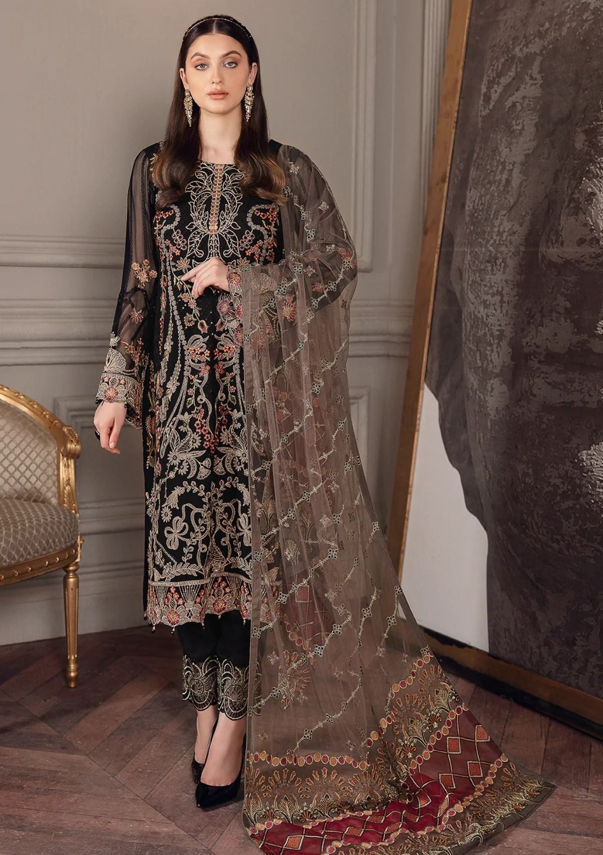 Formal Dress - Ramsha - Chevron - Chiffon - V05 - A#501