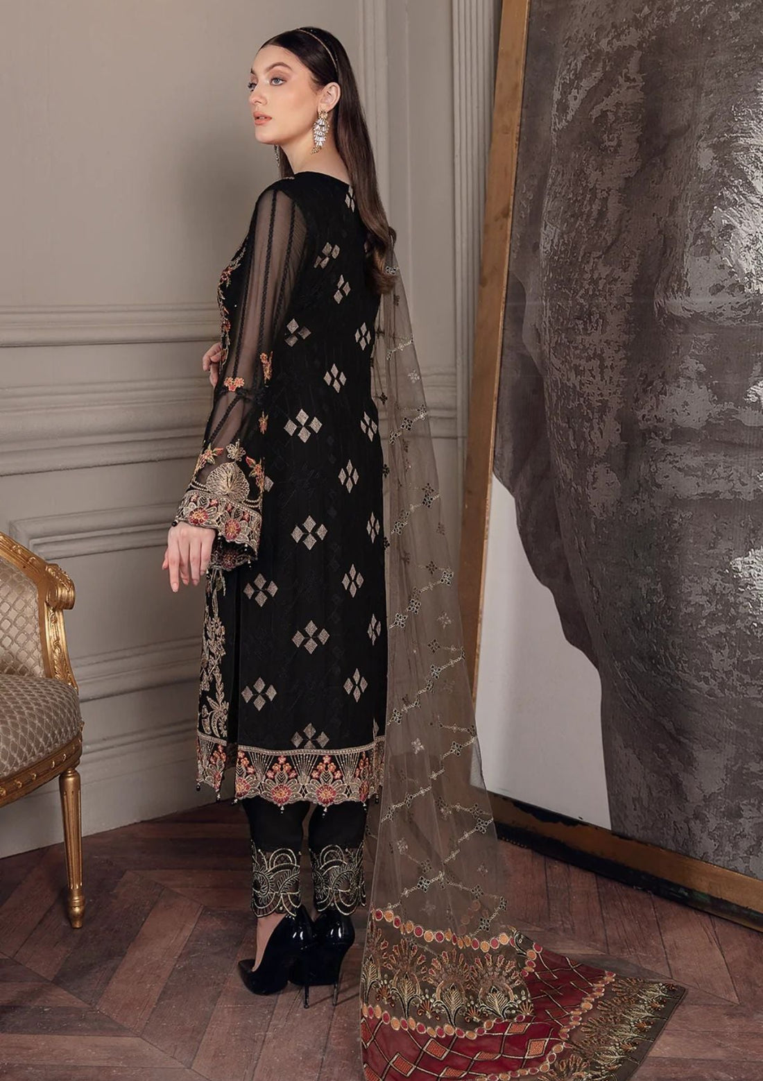 Formal Dress - Ramsha - Chevron - Chiffon - V05 - A#501