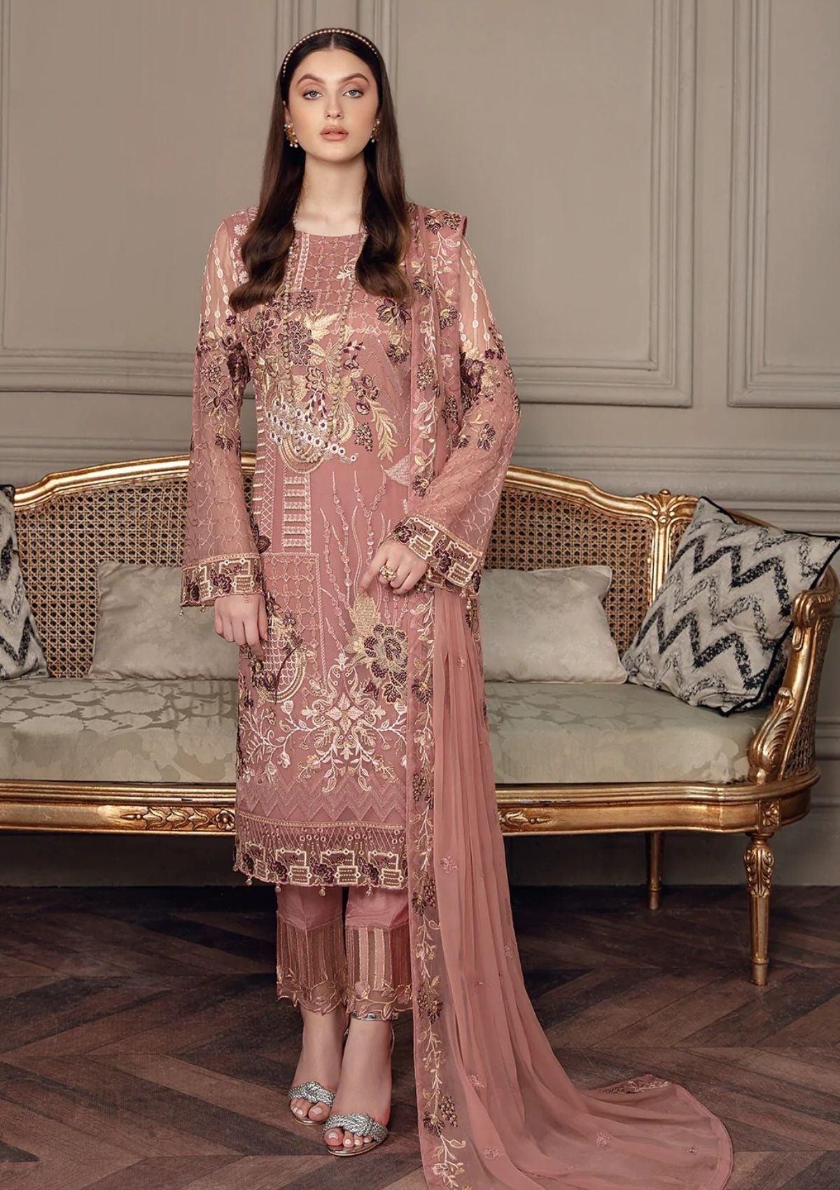 Formal Dress - Ramsha - Chevron - Chiffon - V05 - A#502
