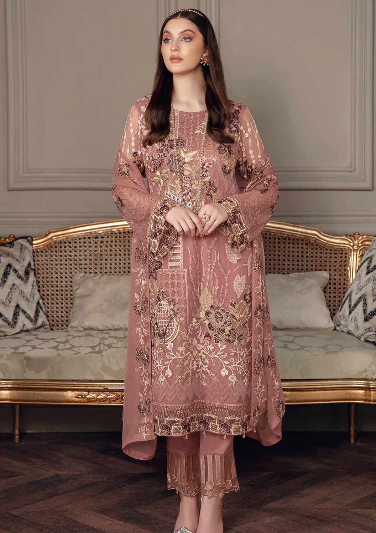 Formal Dress - Ramsha - Chevron - Chiffon - V05 - A#502