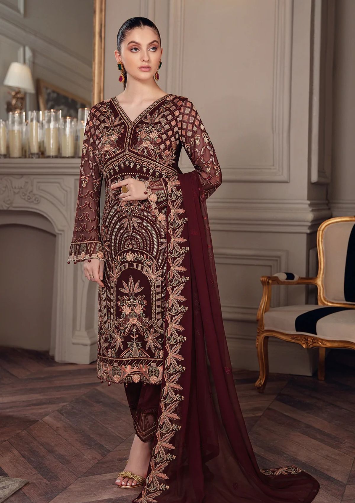 Formal Dress - Ramsha - Chevron - Chiffon - V05 - A#507