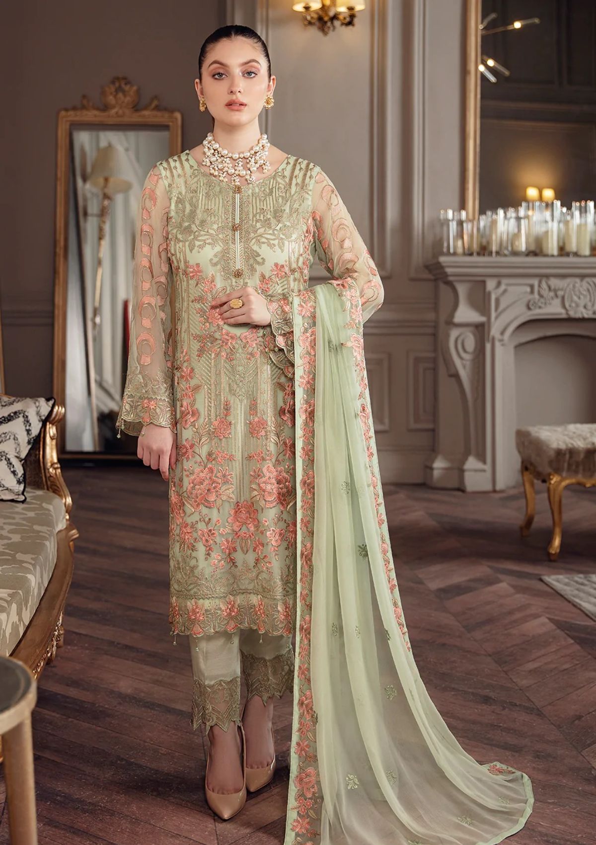 Formal Dress - Ramsha - Chevron - Chiffon - V05 - A#509