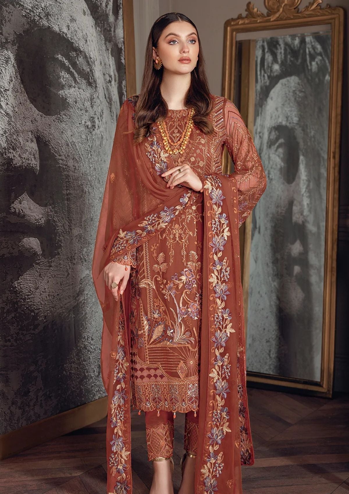 Formal Dress - Ramsha - Chevron - Chiffon - V05 - A#512