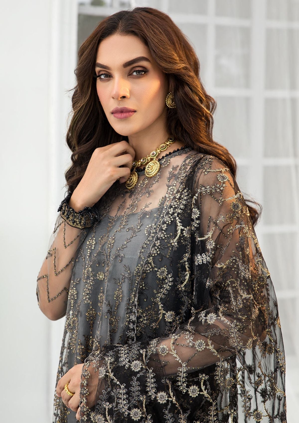 Formal Dress - Zarif - De Luxury - Chiffon - ZDL#03 (Graphite)