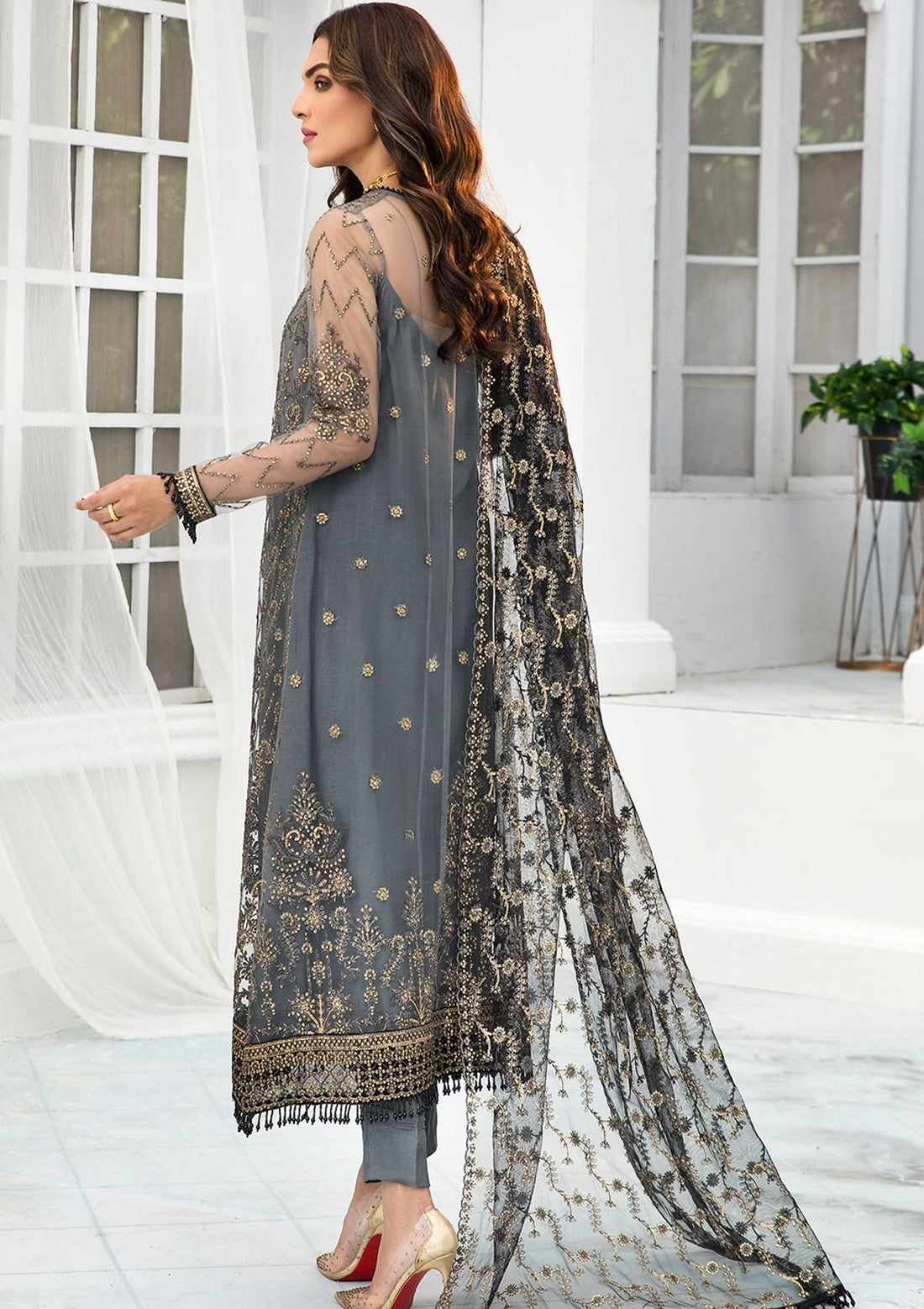 Formal Dress - Zarif - De Luxury - Chiffon - ZDL#03 (Graphite)