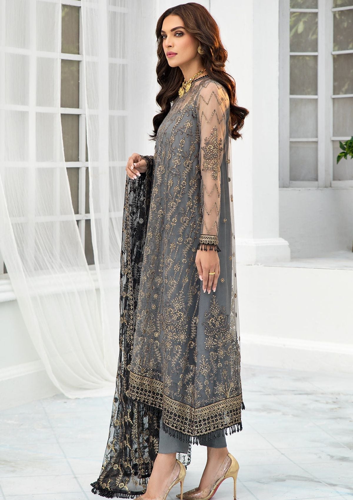 Formal Dress - Zarif - De Luxury - Chiffon - ZDL#03 (Graphite)