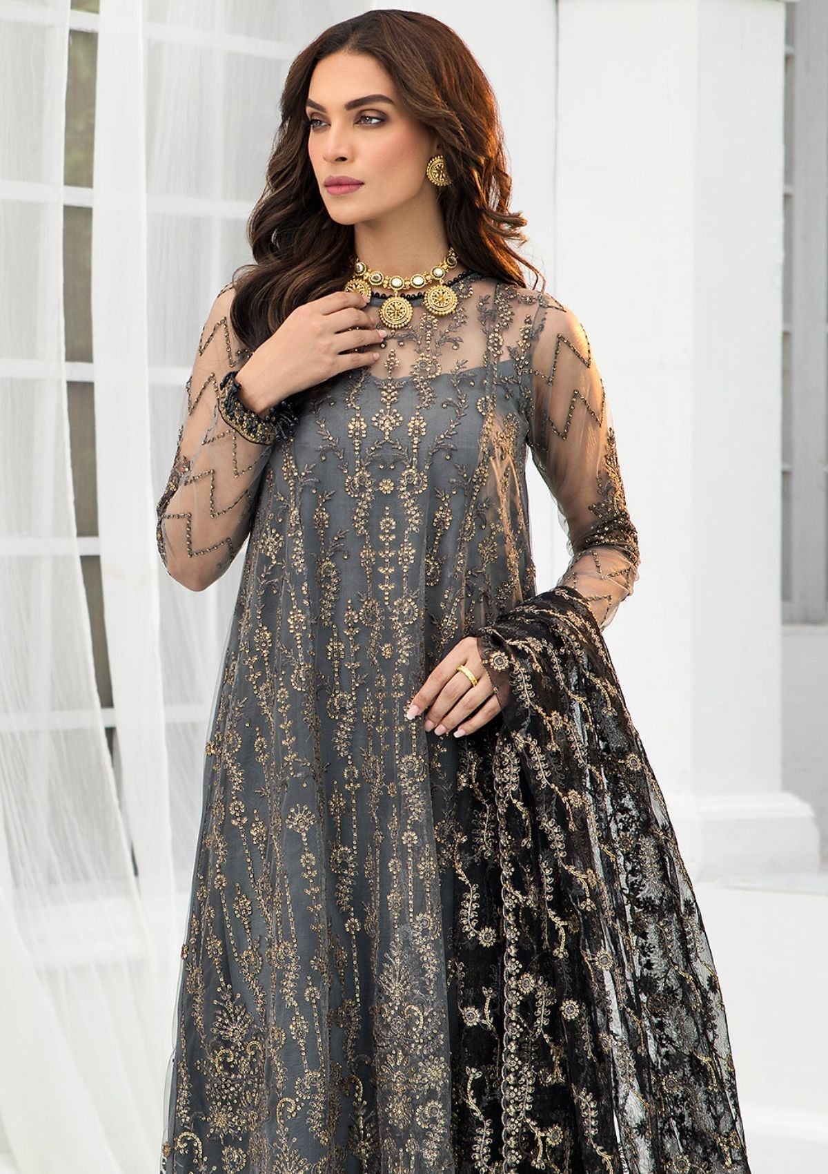 Formal Dress - Zarif - De Luxury - Chiffon - ZDL#03 (Graphite)