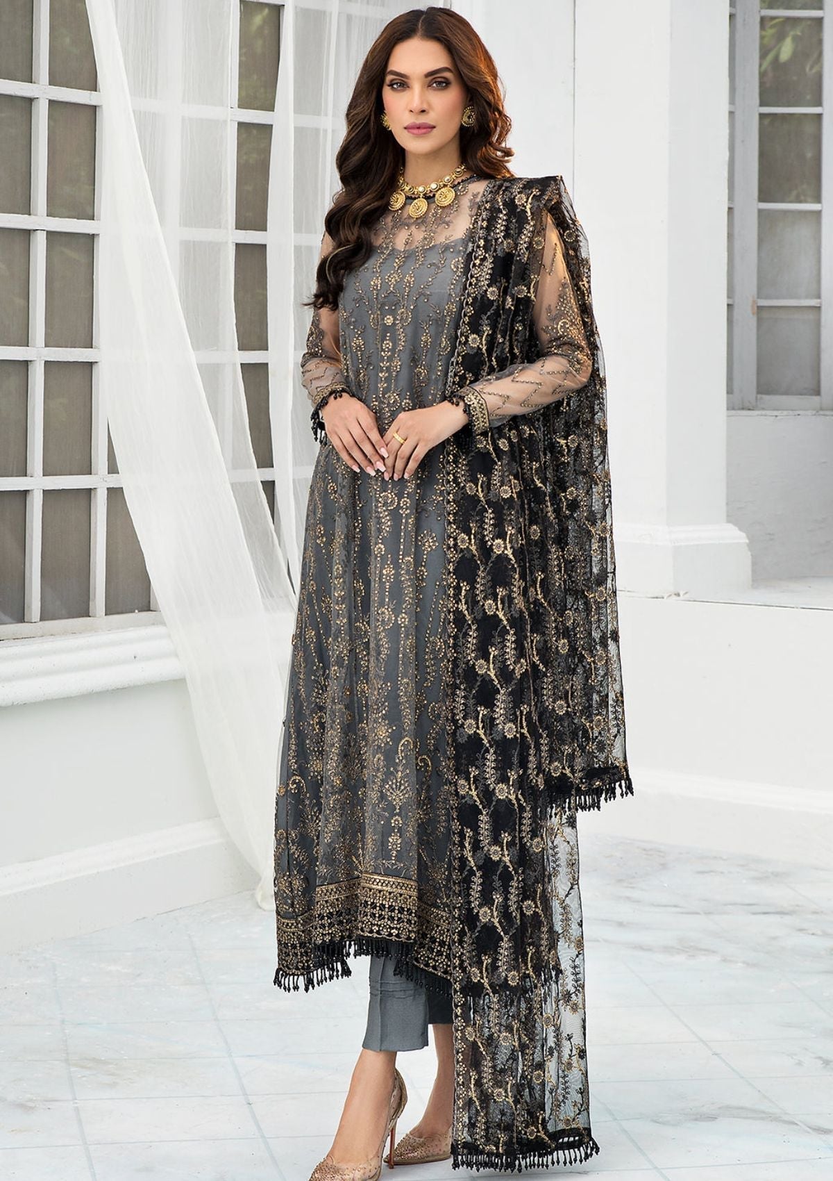Formal Dress - Zarif - De Luxury - Chiffon - ZDL#03 (Graphite)