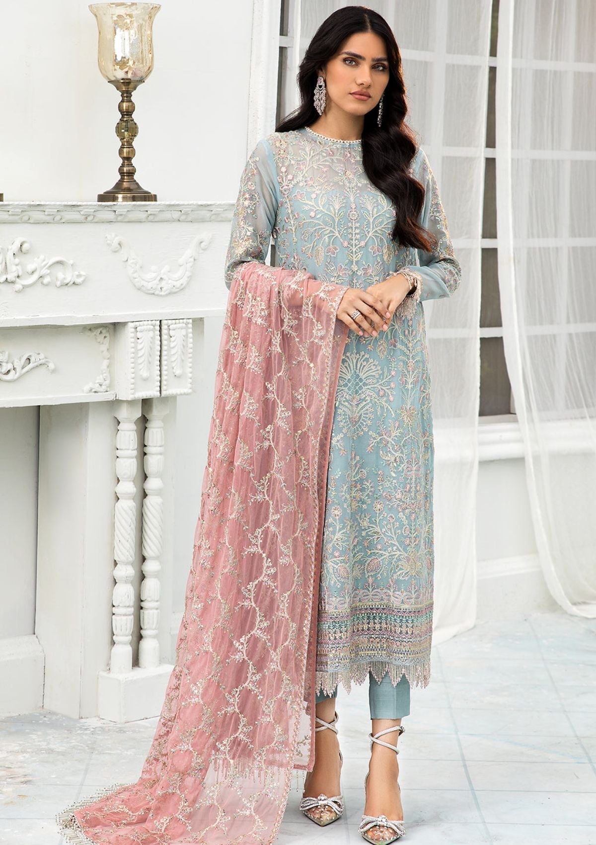 Formal Dress - Zarif - De Luxury - Chiffon - ZDL#04 (Blue Mist)