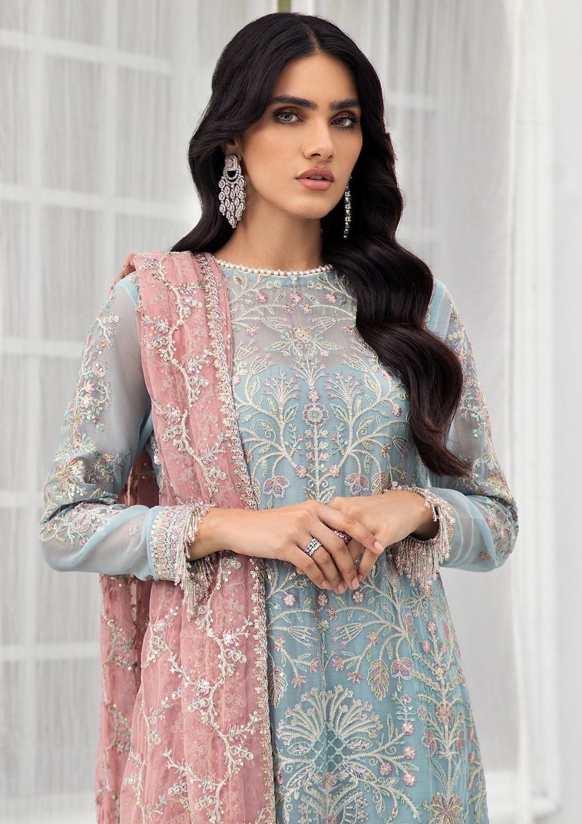 Formal Dress - Zarif - De Luxury - Chiffon - ZDL#04 (Blue Mist)