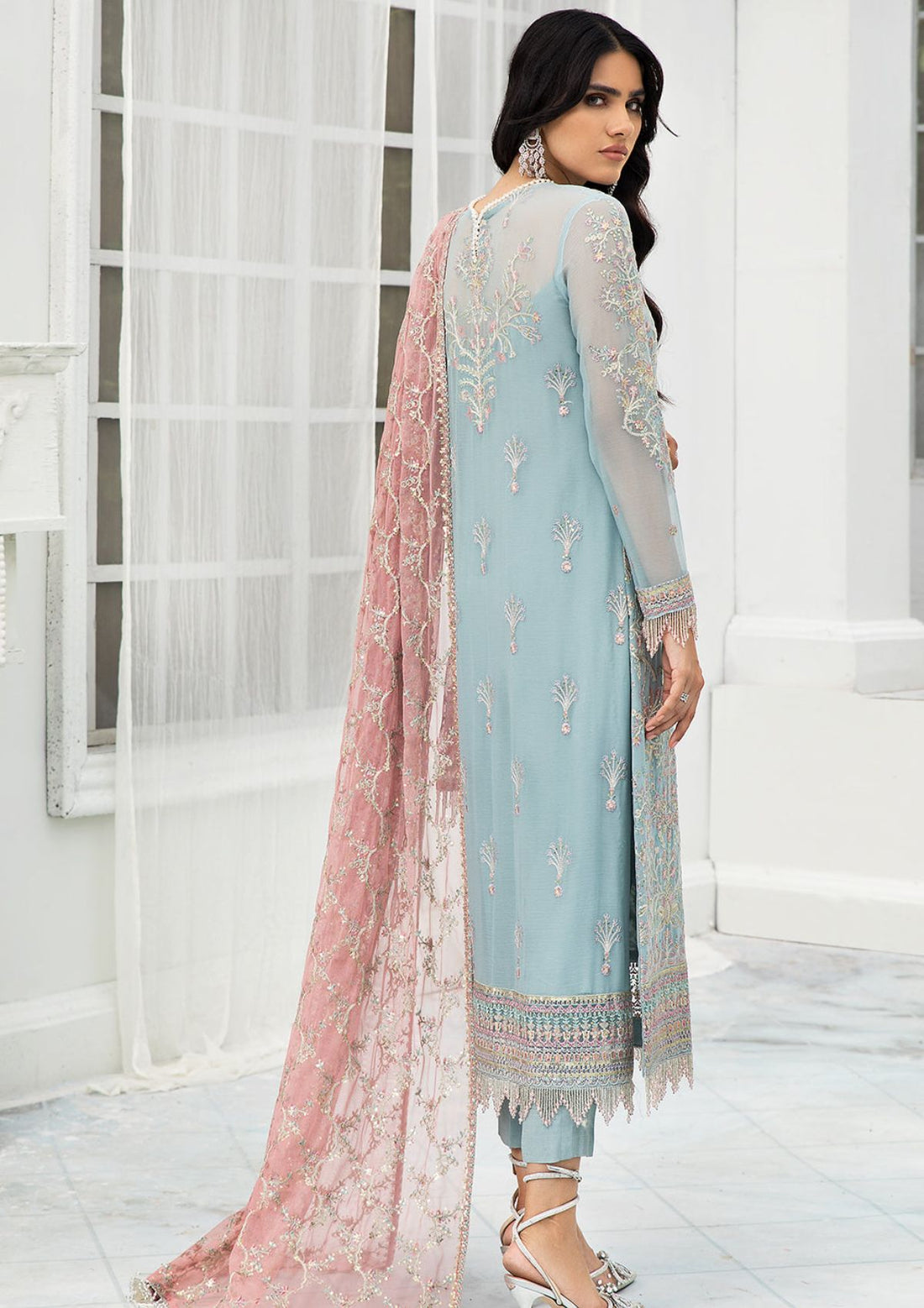 Formal Dress - Zarif - De Luxury - Chiffon - ZDL#04 (Blue Mist)