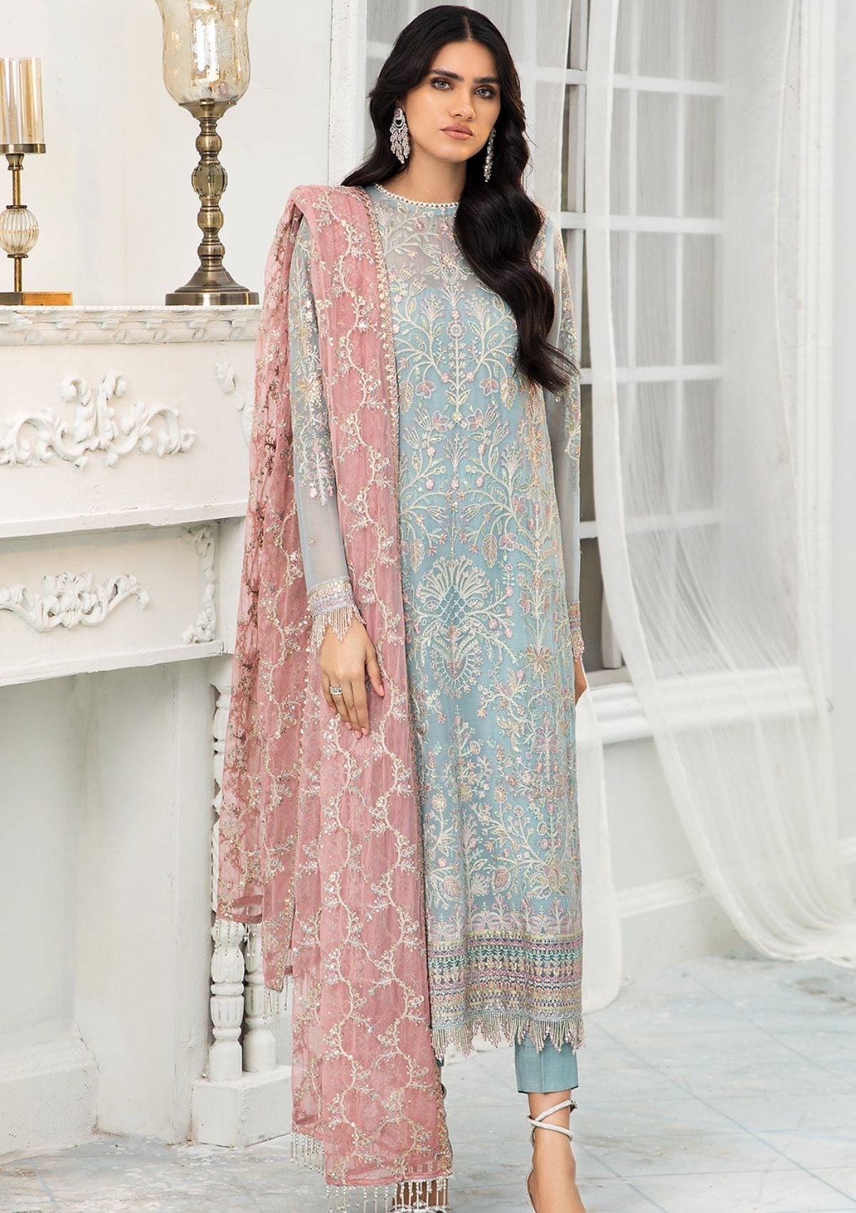 Formal Dress - Zarif - De Luxury - Chiffon - ZDL#04 (Blue Mist)