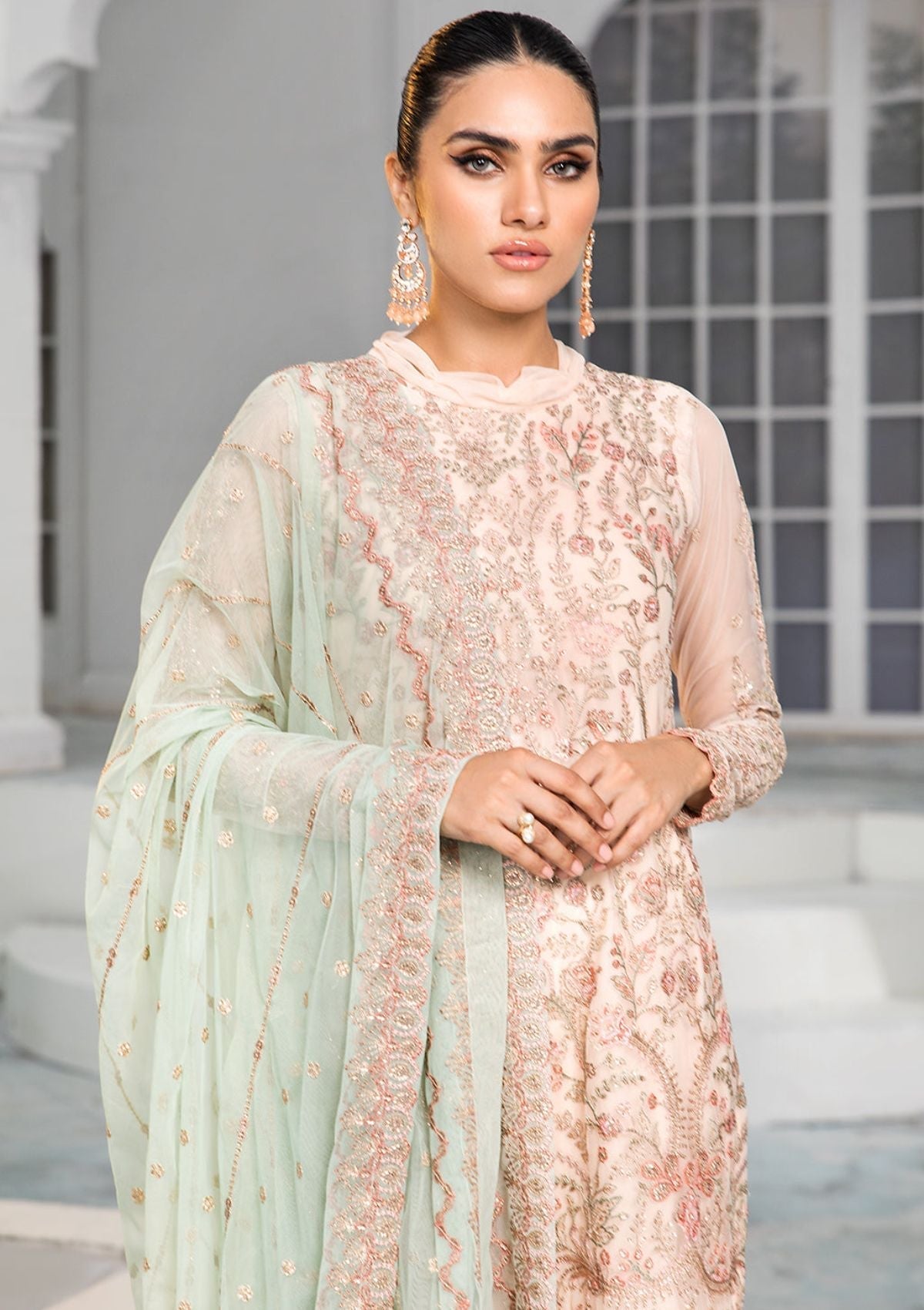Formal Dress - Zarif - De Luxury - Chiffon - ZDL#10 (Coral)