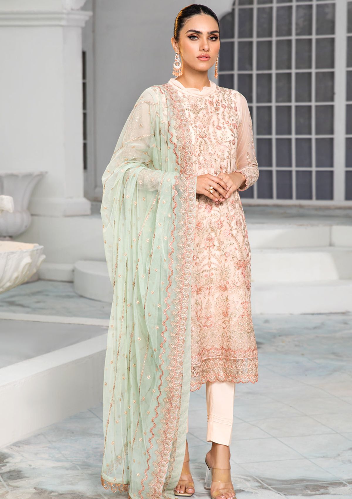 Formal Dress - Zarif - De Luxury - Chiffon - ZDL#10 (Coral)