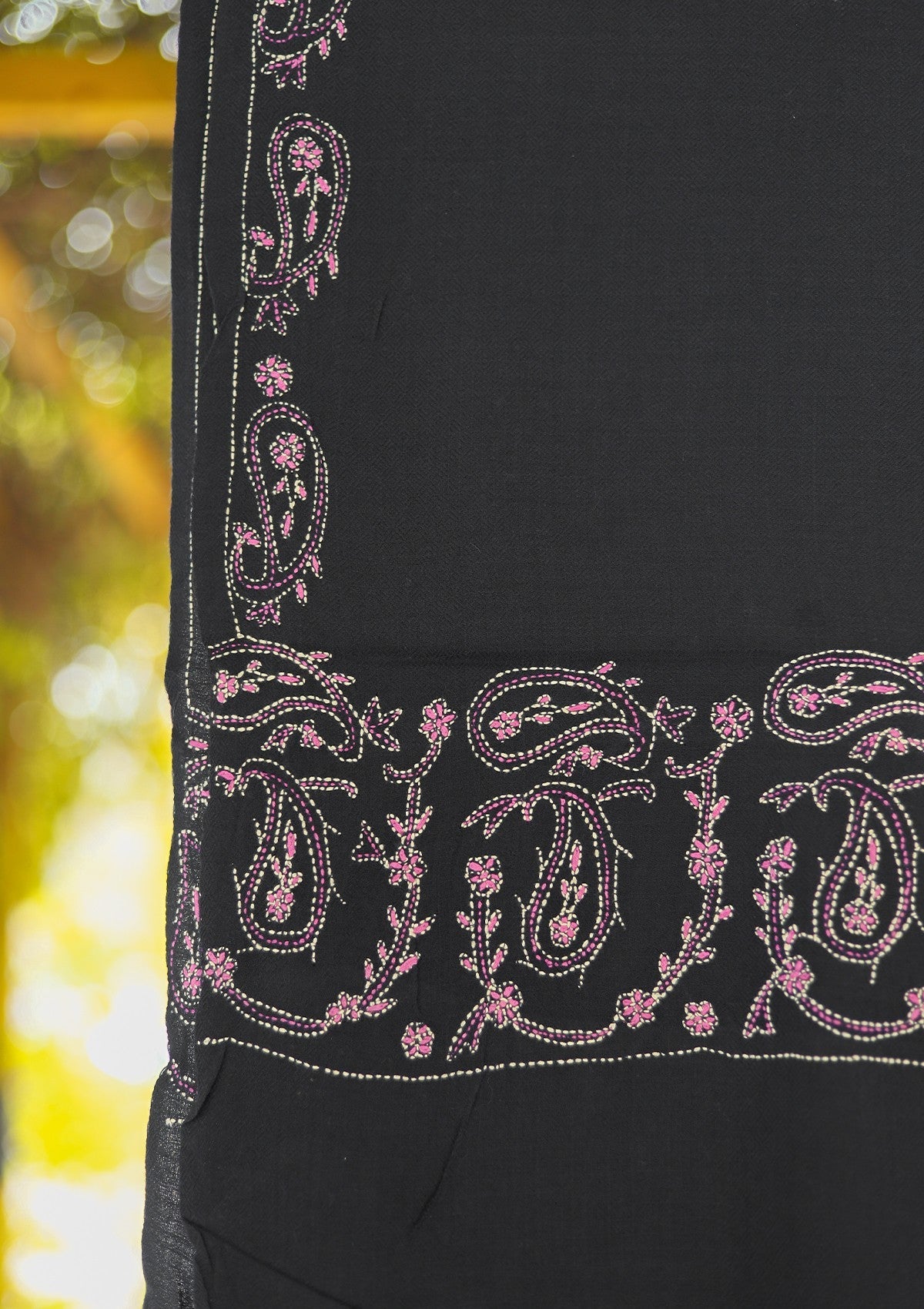 Wool Needle Work Shawl D - 56 - Black