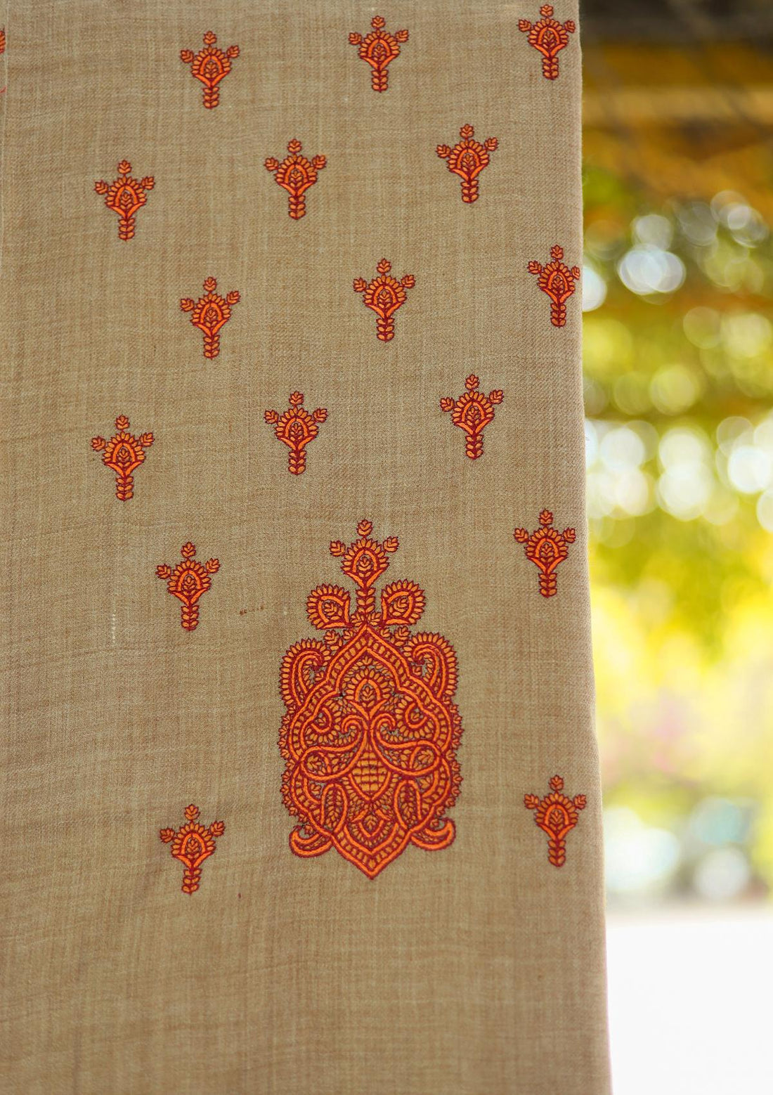 Wool Embroidered Shawl D - 26 - BROWN