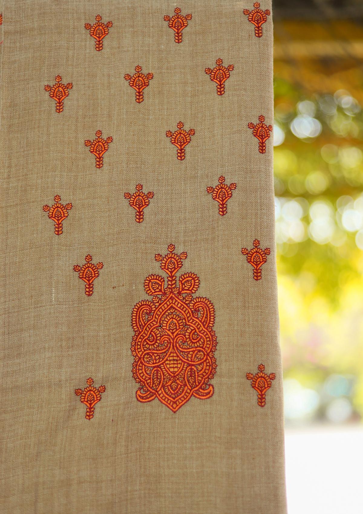 Wool Embroidered Shawl D - 26 - BROWN