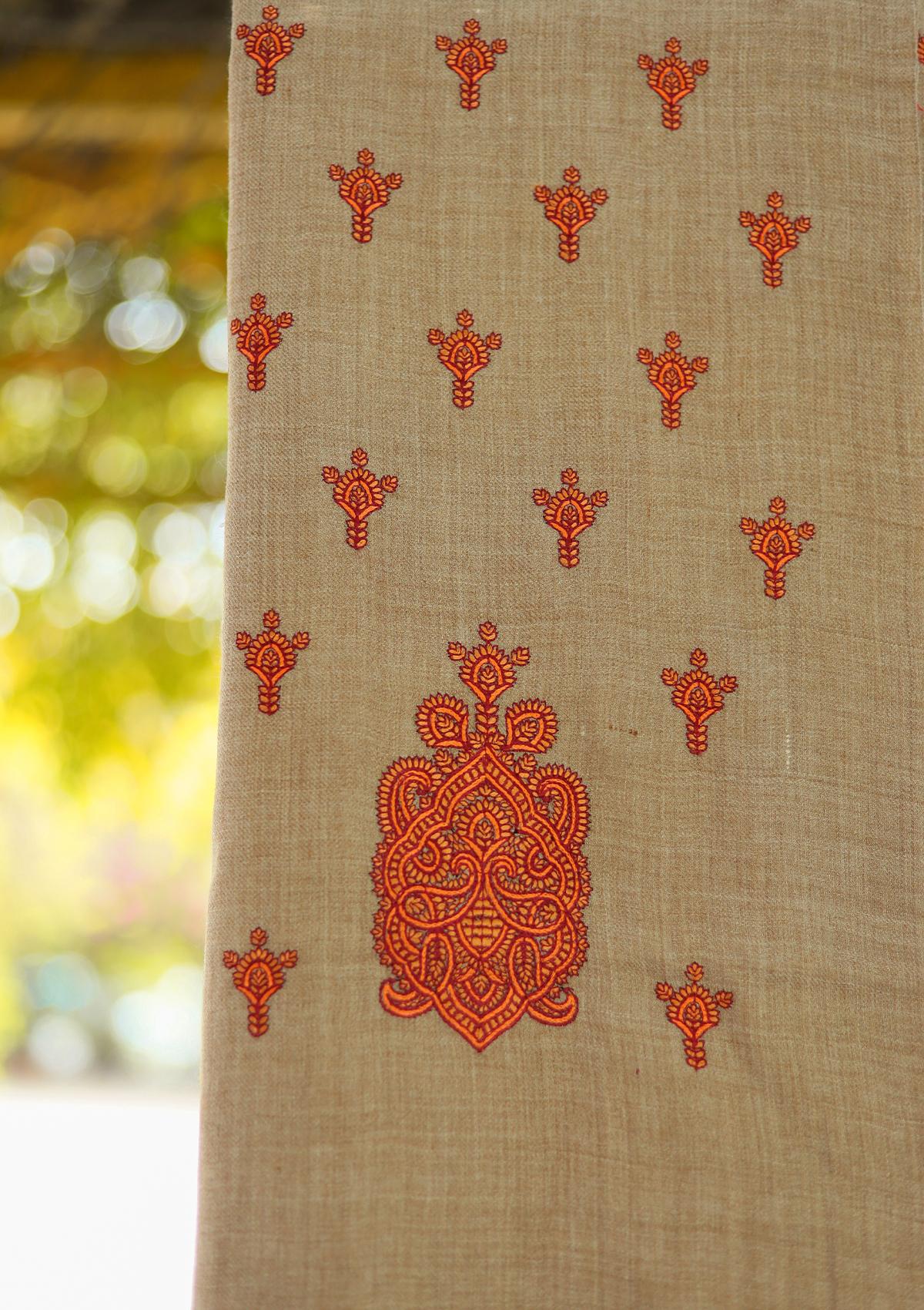 Wool Embroidered Shawl D - 26 - BROWN
