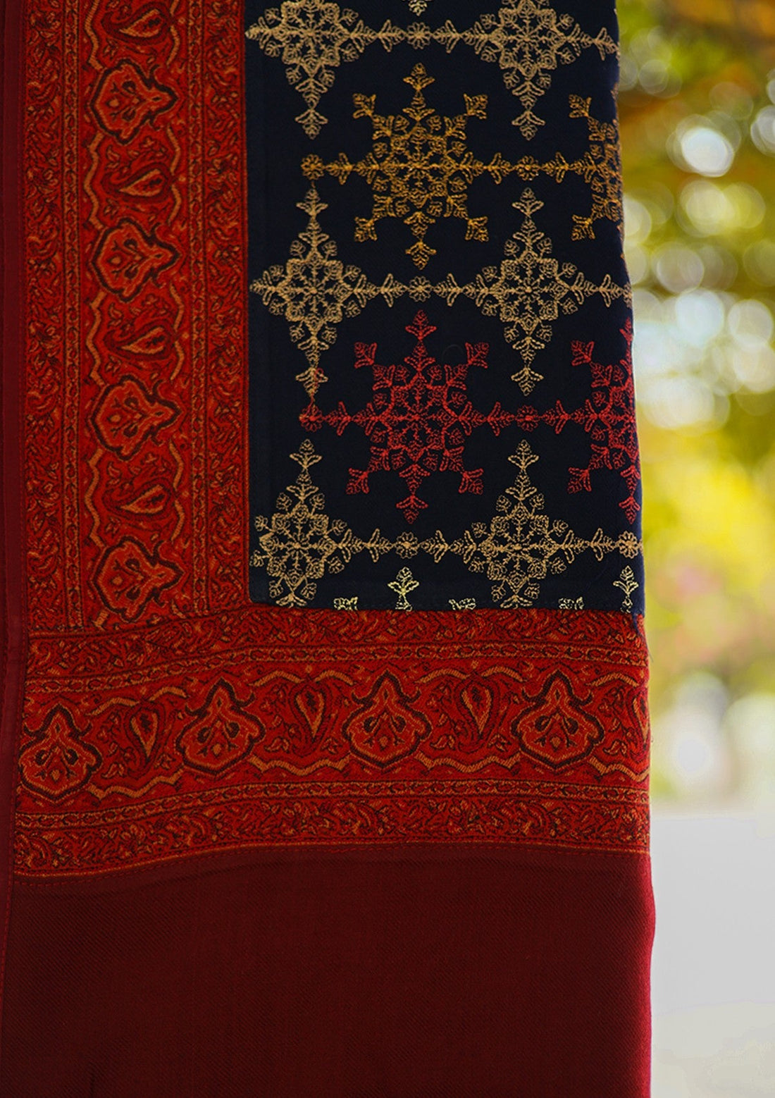 Wool Embroidered Shawl D - 19 - N Blue