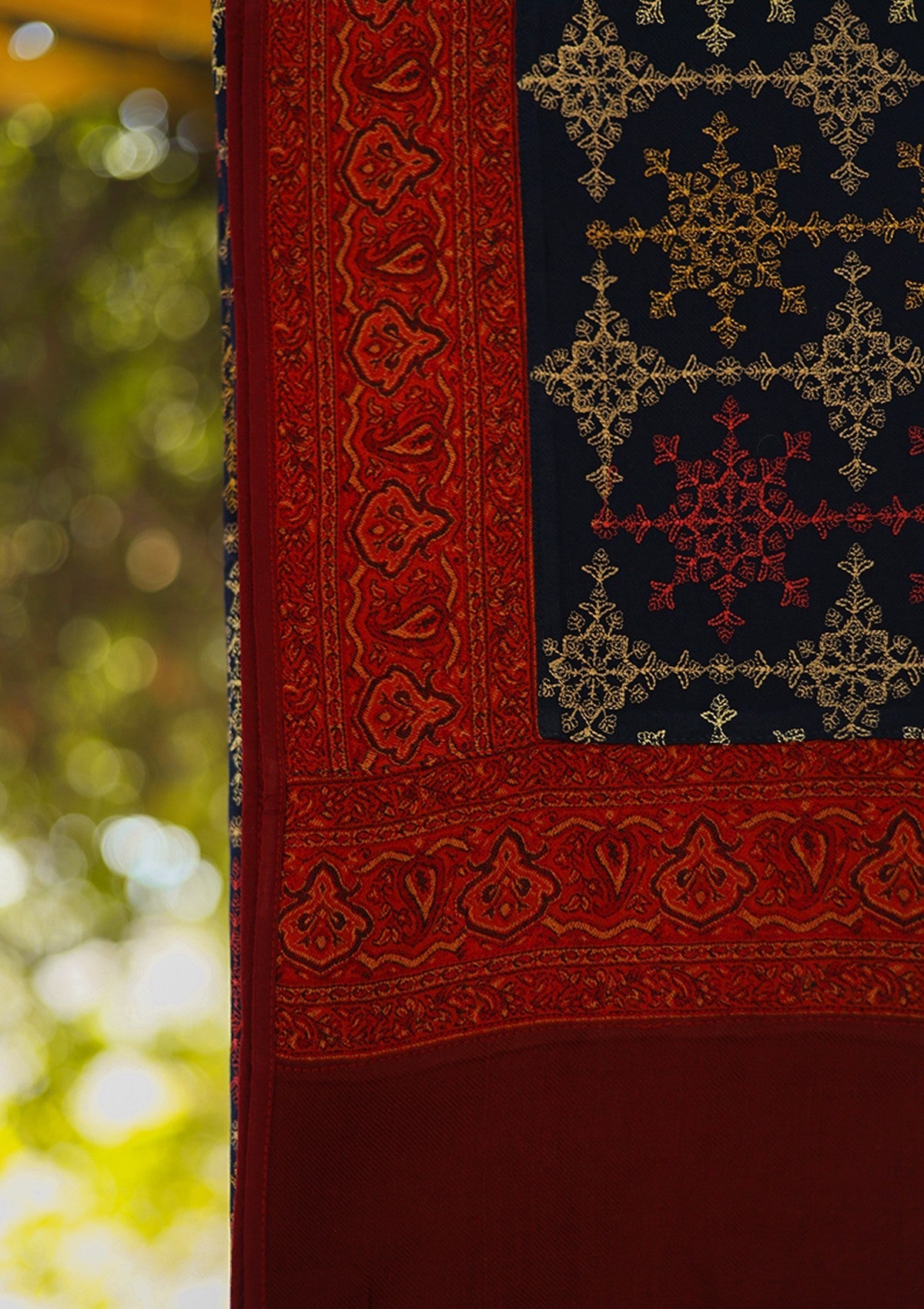 Wool Embroidered Shawl D - 19 - N Blue