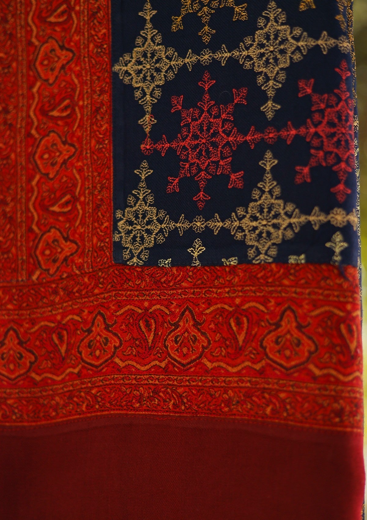 Wool Embroidered Shawl D - 19 - N Blue