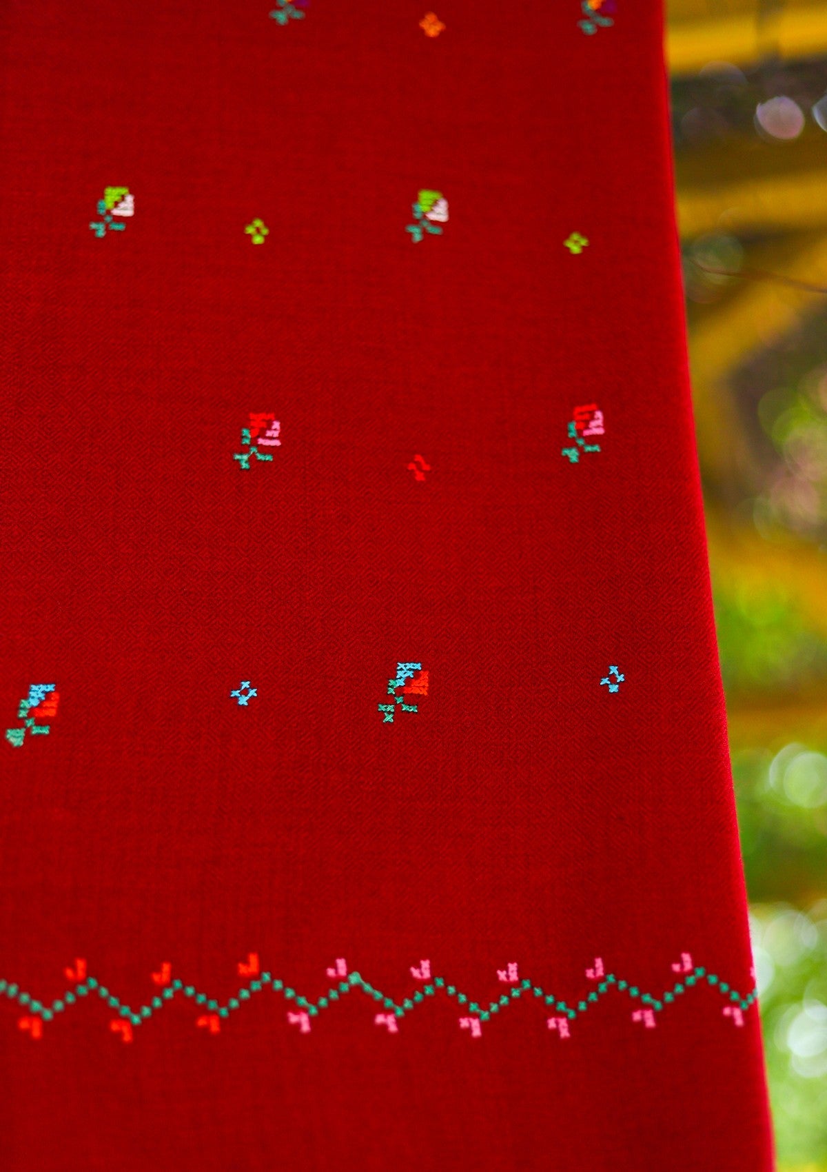 Wool Needle Work Shawl D - 56 - Red