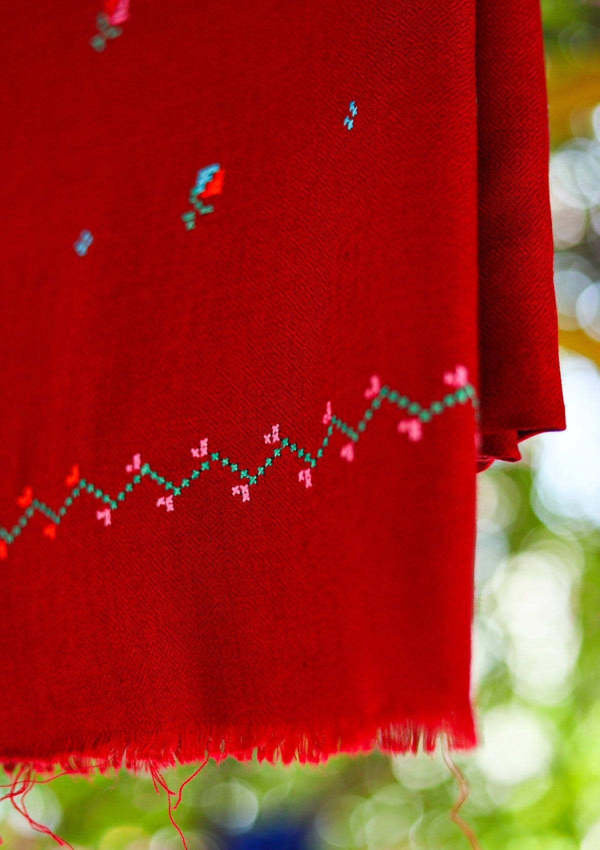 Wool Needle Work Shawl D - 56 - Red