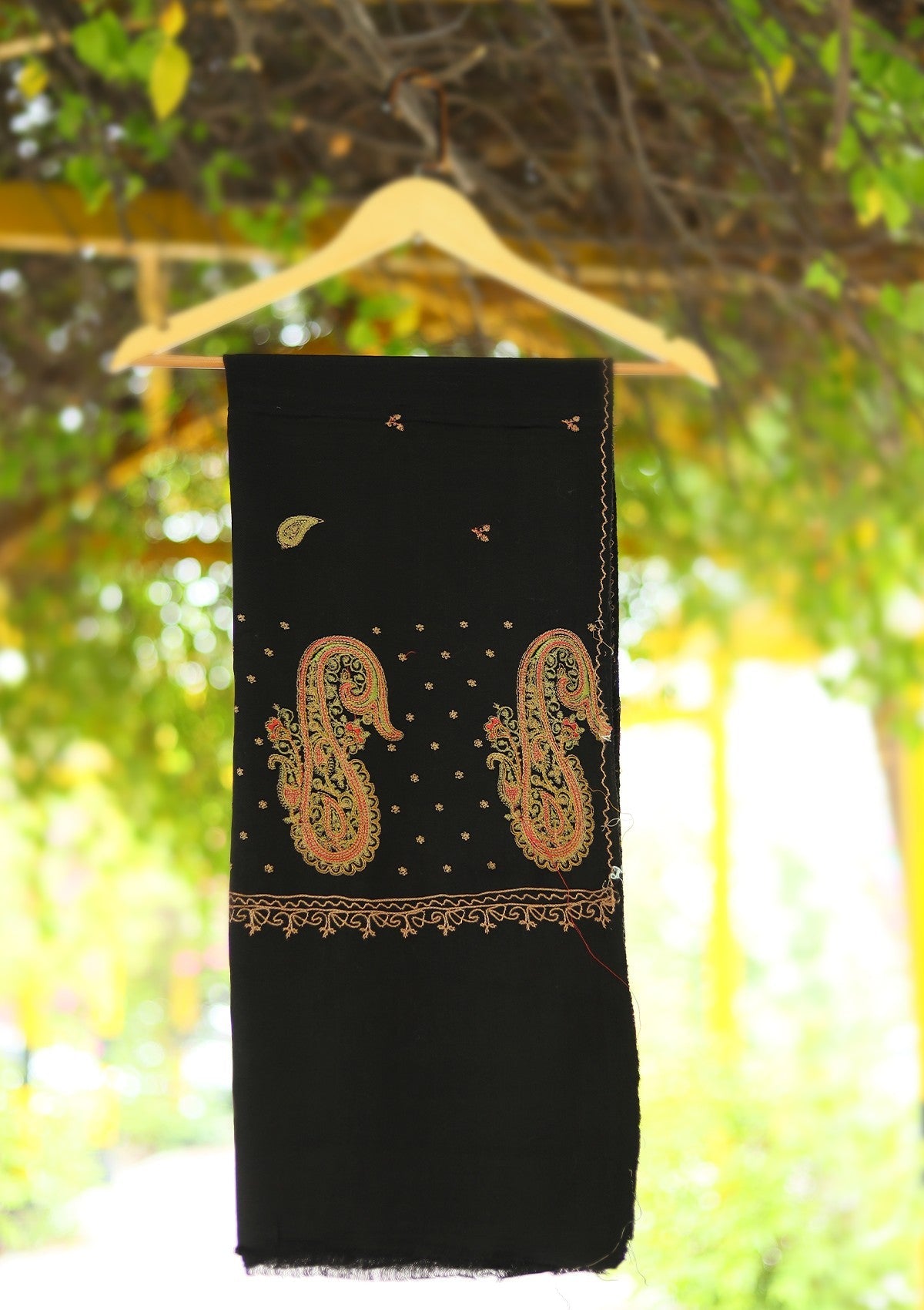Wool Embroidered Shawl D - 21 - Black
