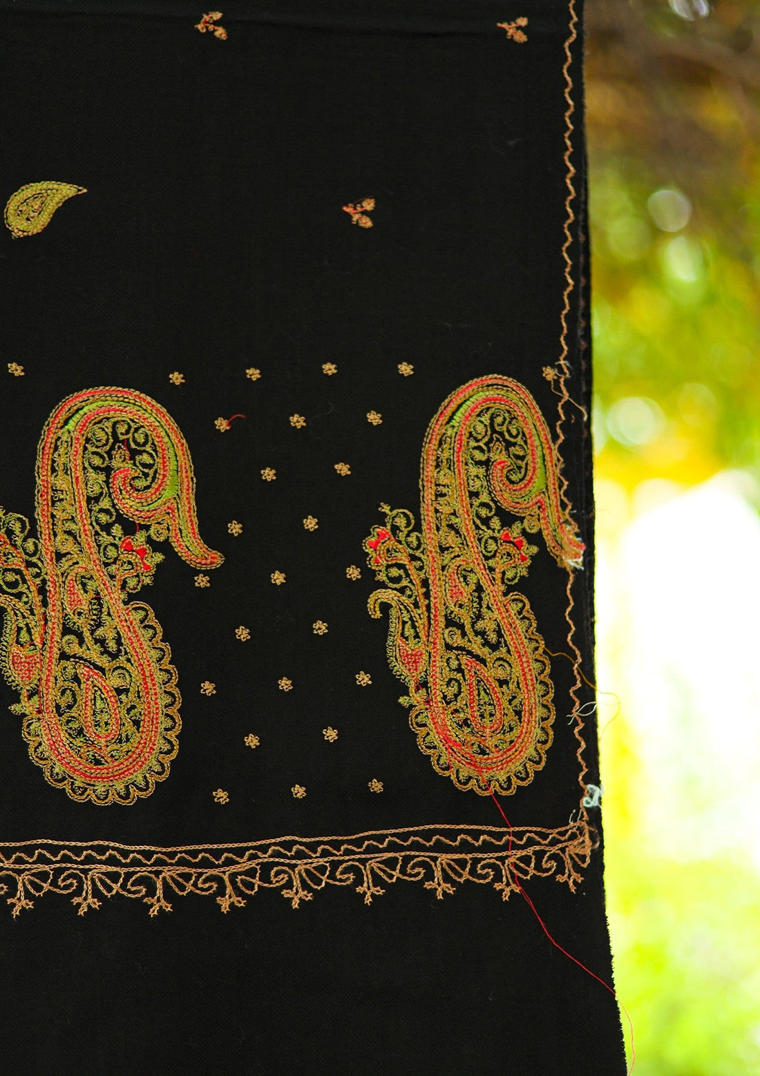 Wool Embroidered Shawl D - 21 - Black