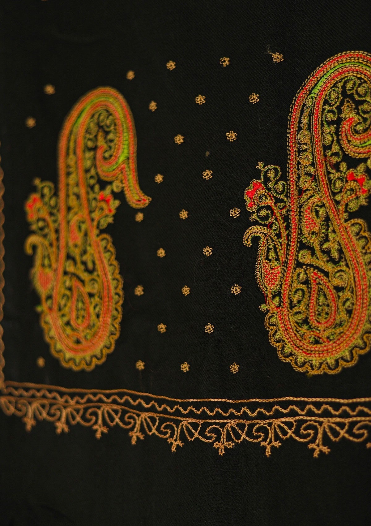 Wool Embroidered Shawl D - 21 - Black
