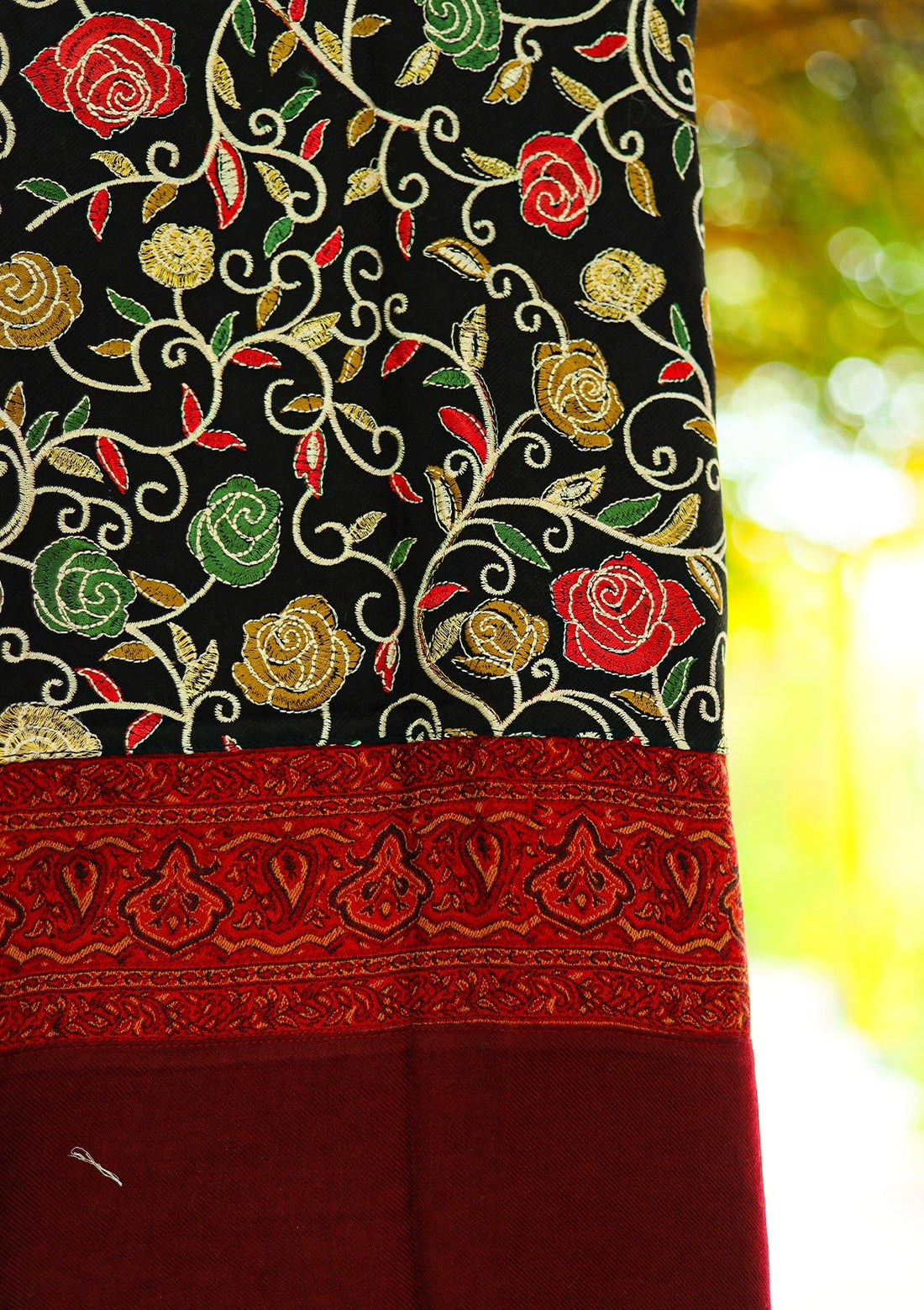Wool Embroidered Shawl D - 17 - Black