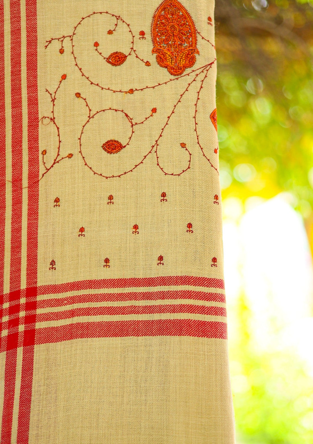 Wool Embroidered Shawl D - 23 - Brown