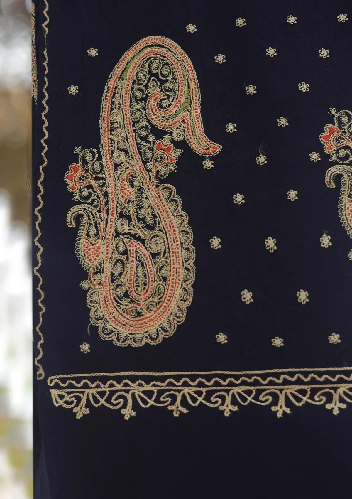 Wool Emboridered Shawl D - 08 - N BLUE