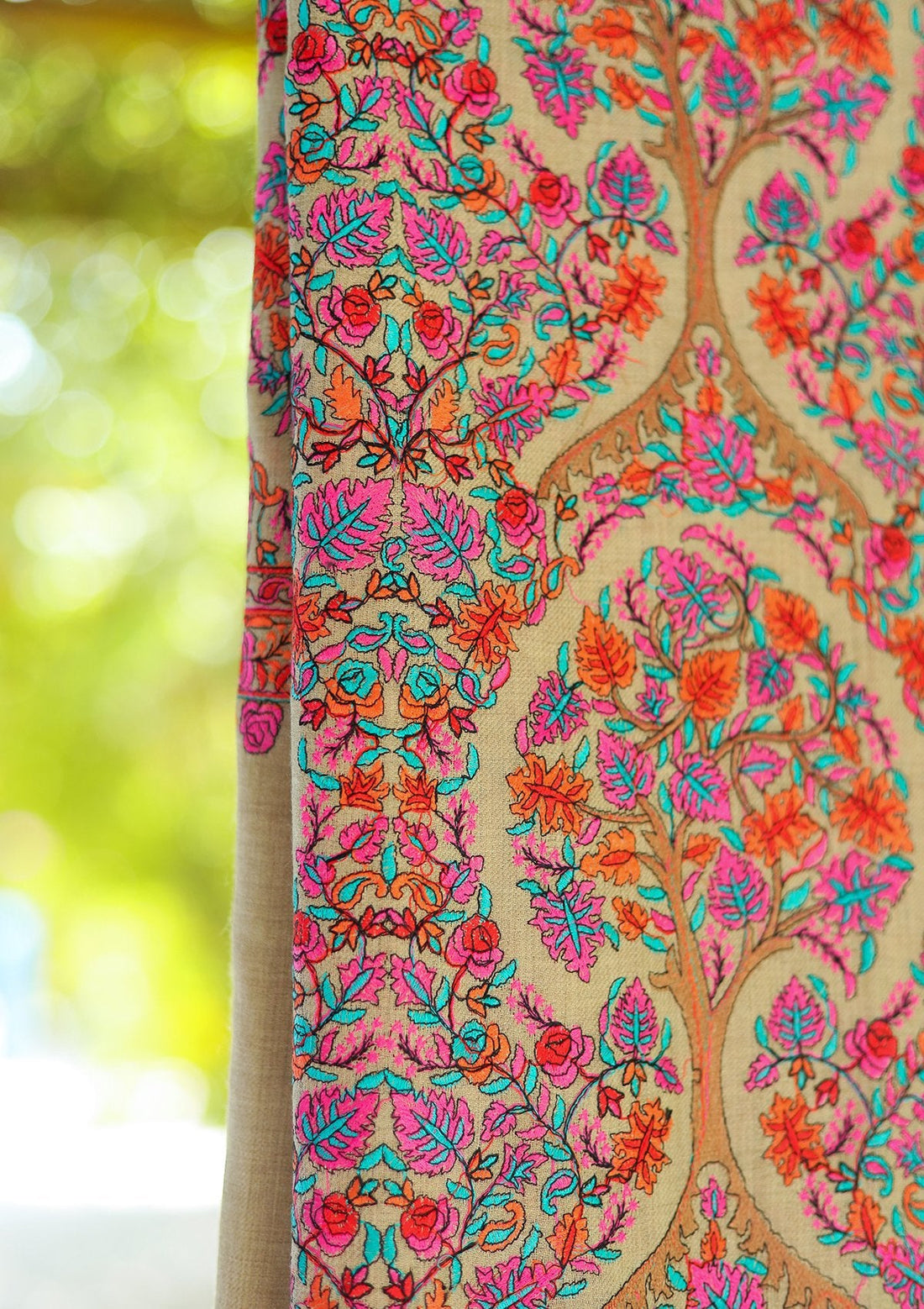 Wool Embroidered Shawl D - 12 - S Fawn