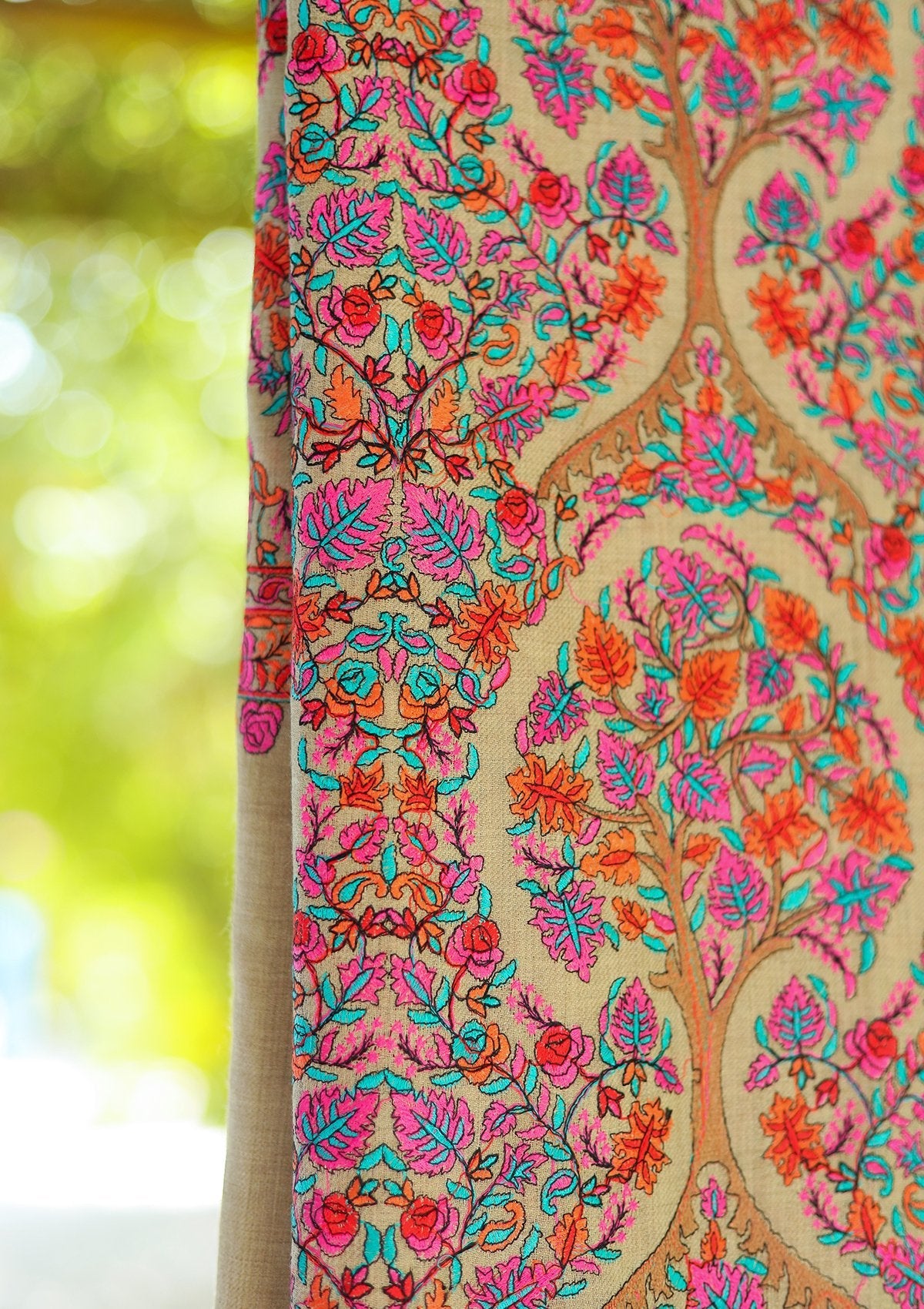 Wool Embroidered Shawl D - 12 - S Fawn