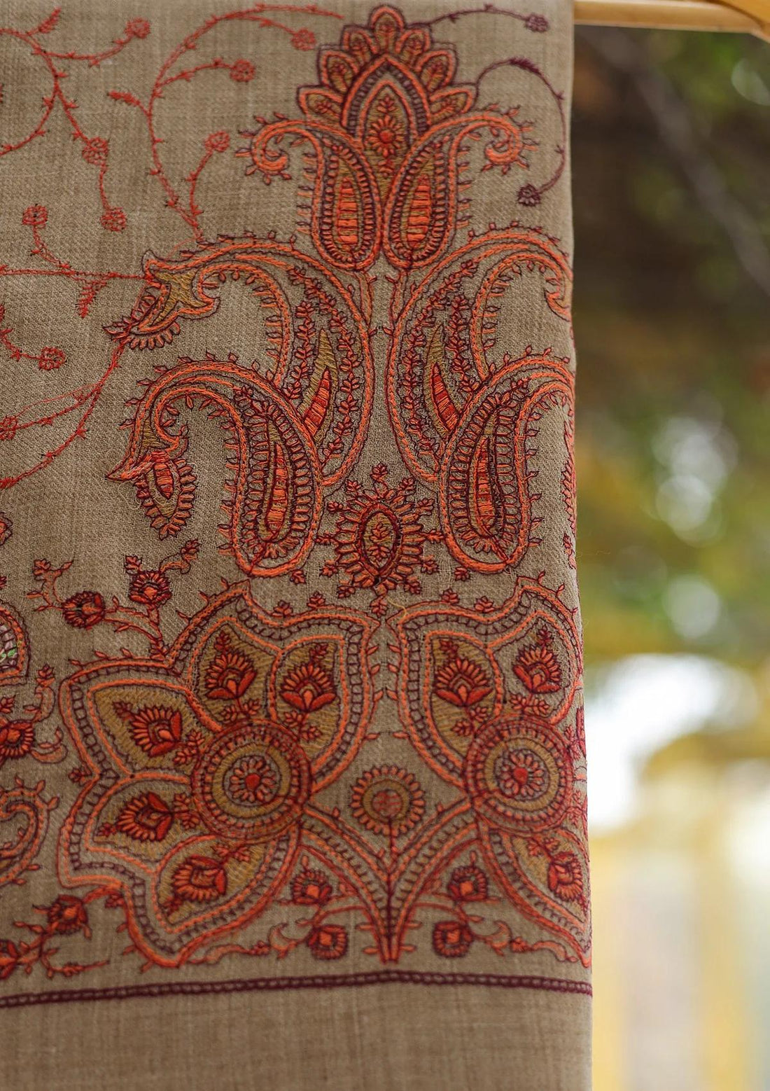 Wool Emboridered Shawl D - 07B - G BROWN