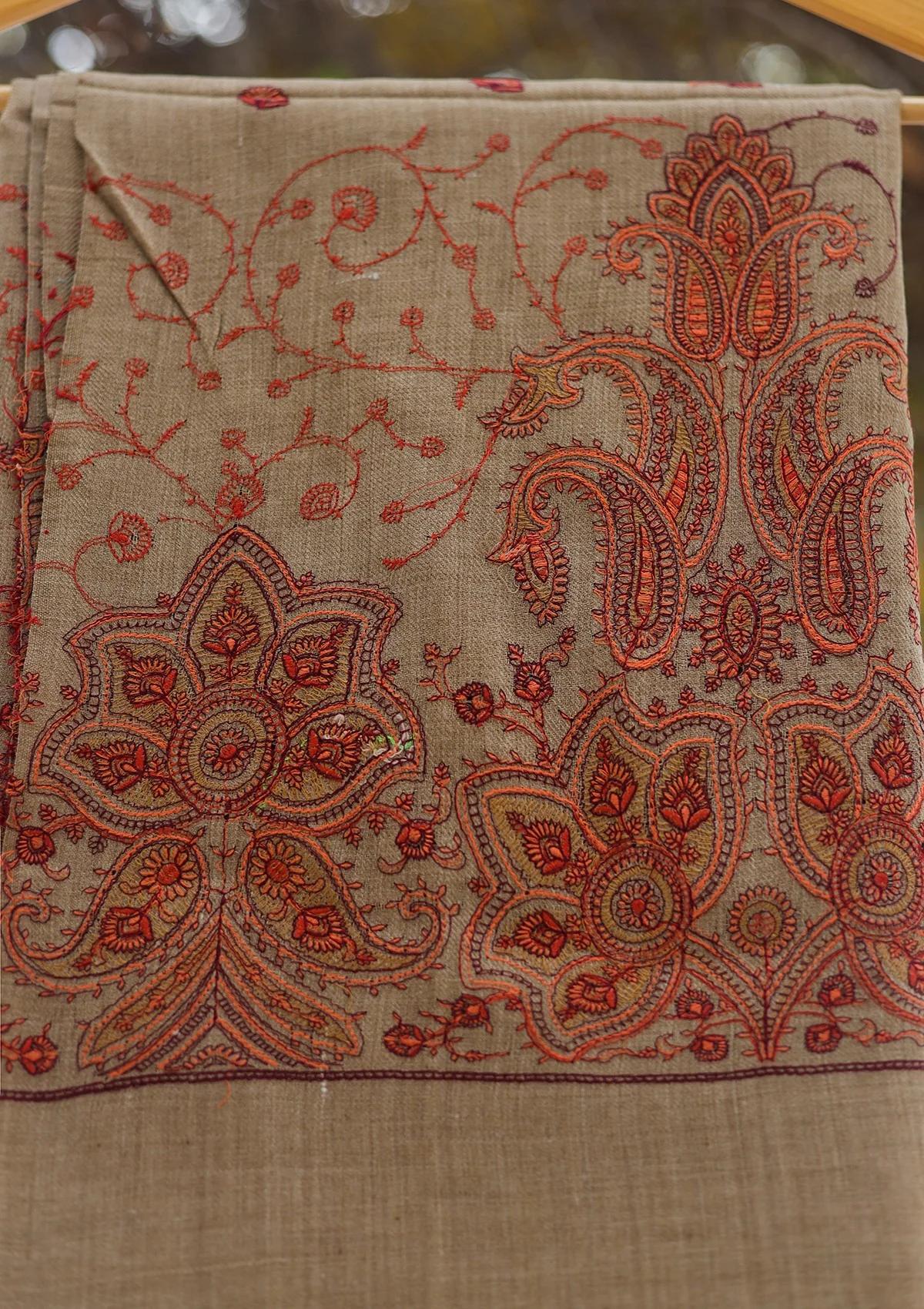 Wool Emboridered Shawl D - 07B - G BROWN